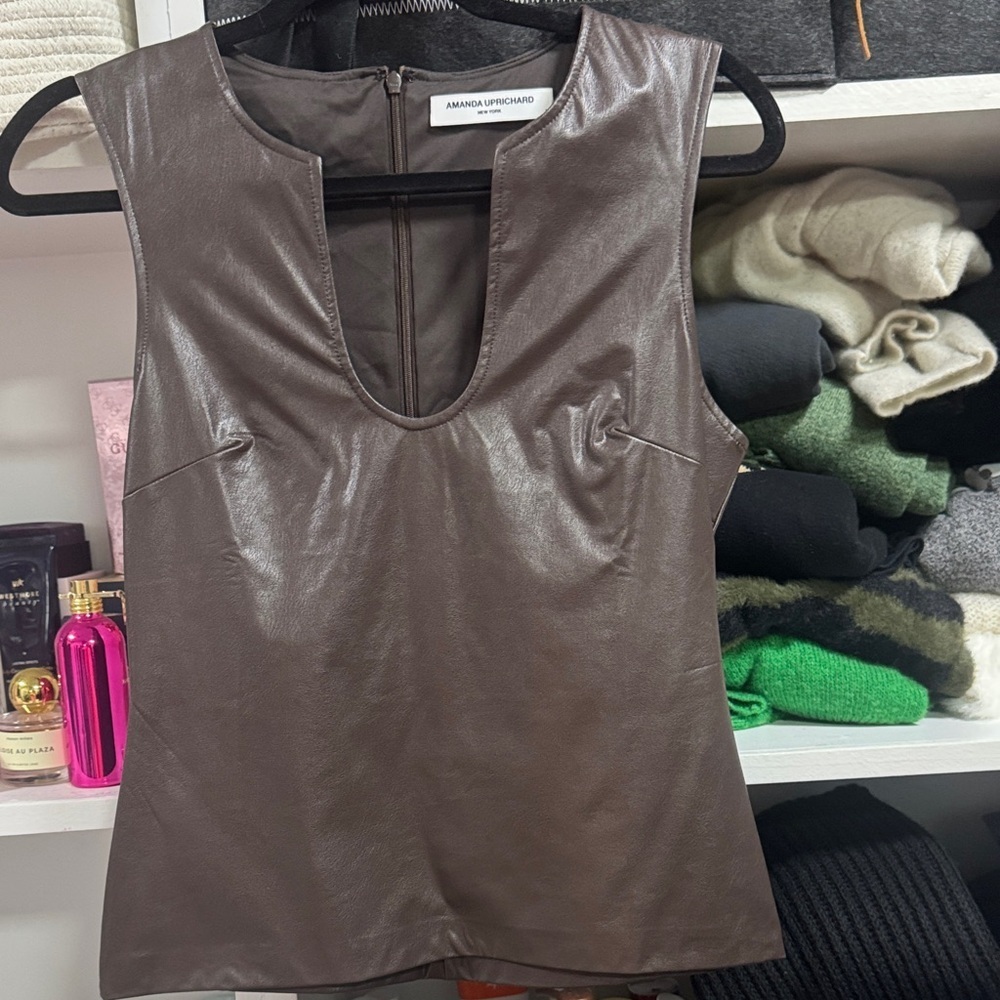 Amanda Uprichard Metallic Brown Sleeveless Blouse - Picture 3 of 4